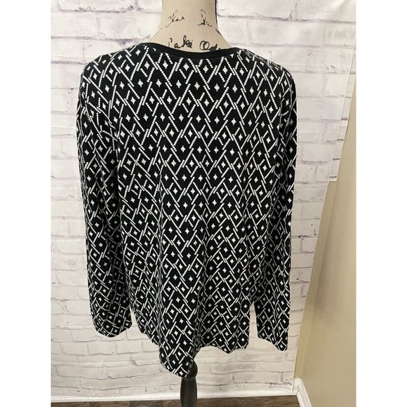 J. Jill Size L Black White Argyle Diamond Print Kangaroo Pocket Sweatshirt - Picture 3 of 8